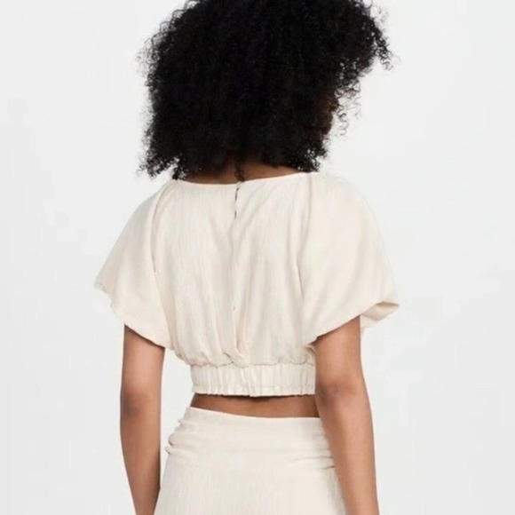 Free People Tovah Crop Top M Cream Scoop Neck Short Sleeve Boho Festival - Picture 2 of 13